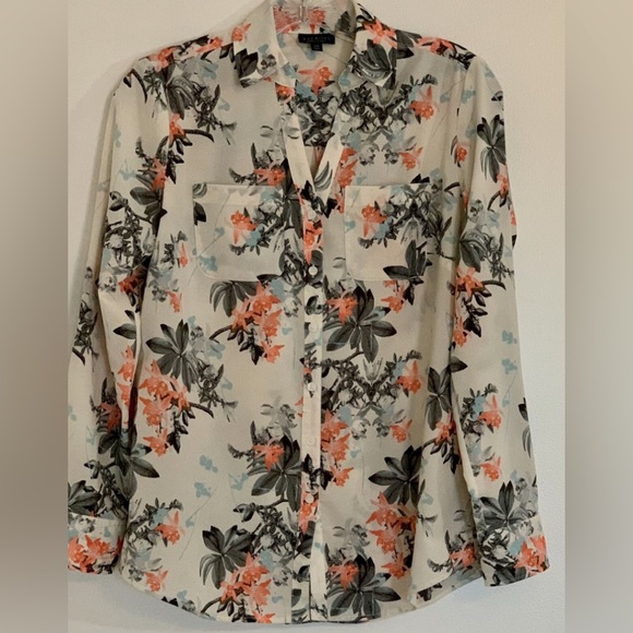 Talbots Floral Button Down Shirt - Black, Orange, Blue - Picture 12 of 13